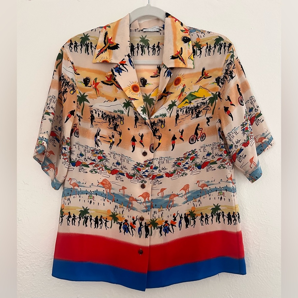 Deveaux New York Silk Beach Printed Silk Shirt